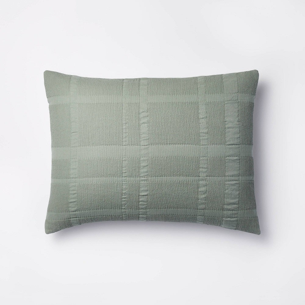 King Waffle Matelasse Quilt Sham Light Teal Green - Threshold™ Designed with Studio McGee: Cotton Texture Zipper