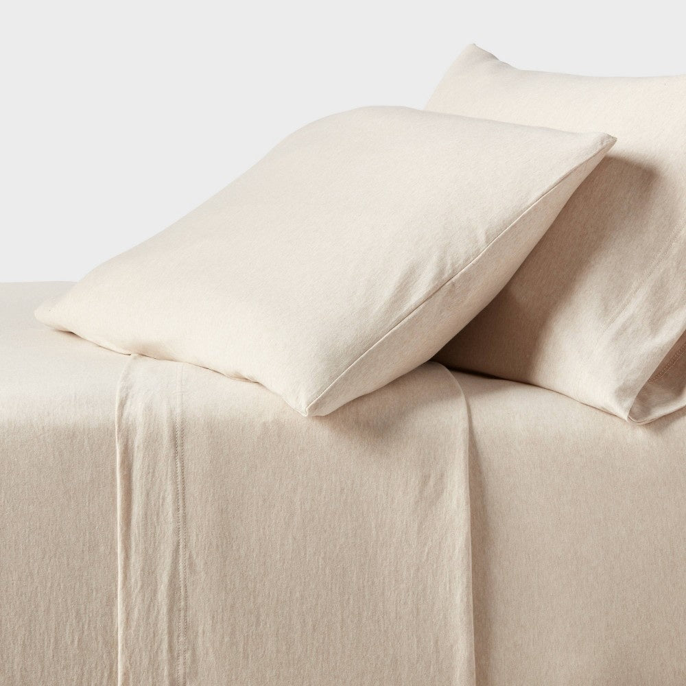 King Cotton Jersey Sheet Set Heather Oatmeal - Threshold™: 4-Piece 100% Cotton Machine Washable OEKO-TEX Certified