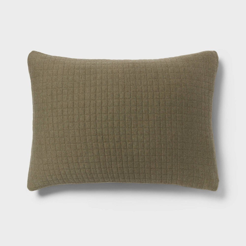 Standard Jersey Quilt Sham Dark Olive Green - Threshold™: Cotton Knitted Machine Washable No Flange - *Bedding