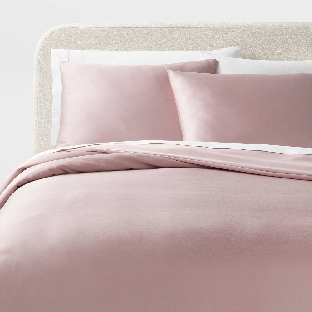 See Desc King TENCEL™ Duvet Cover and Sham Set Blush - Threshold™: OEKO-TEX Certified 320 Thread Count Cooling Satin