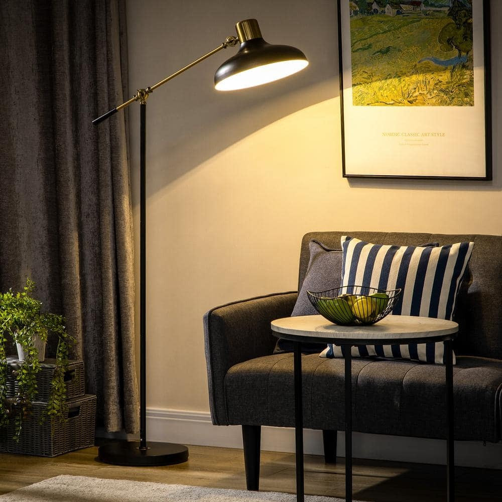 AIKVSXER 65 in. Black and Gold Floor Lamp with Dome Shade for Living Room Adjustable Standard 1-Light