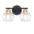 Uixe 13.33 in. 2-Light Matte Black Plus Brass Bathroom Vanity Light with Clear Glass Shades