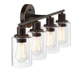 Pia Ricco Bathroom Vanity Light Fixtures, 4-Light Black Vanity Lights with Clear Glass Shades, Modern Wall Sconces Over Mirror, Bath Wall Sconces for Mirror Living Room Bedroom Hallway