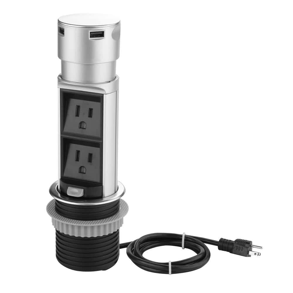 Link2Home Pop up Outlet with USB 2 Outlets Stainless Steel 2.4A