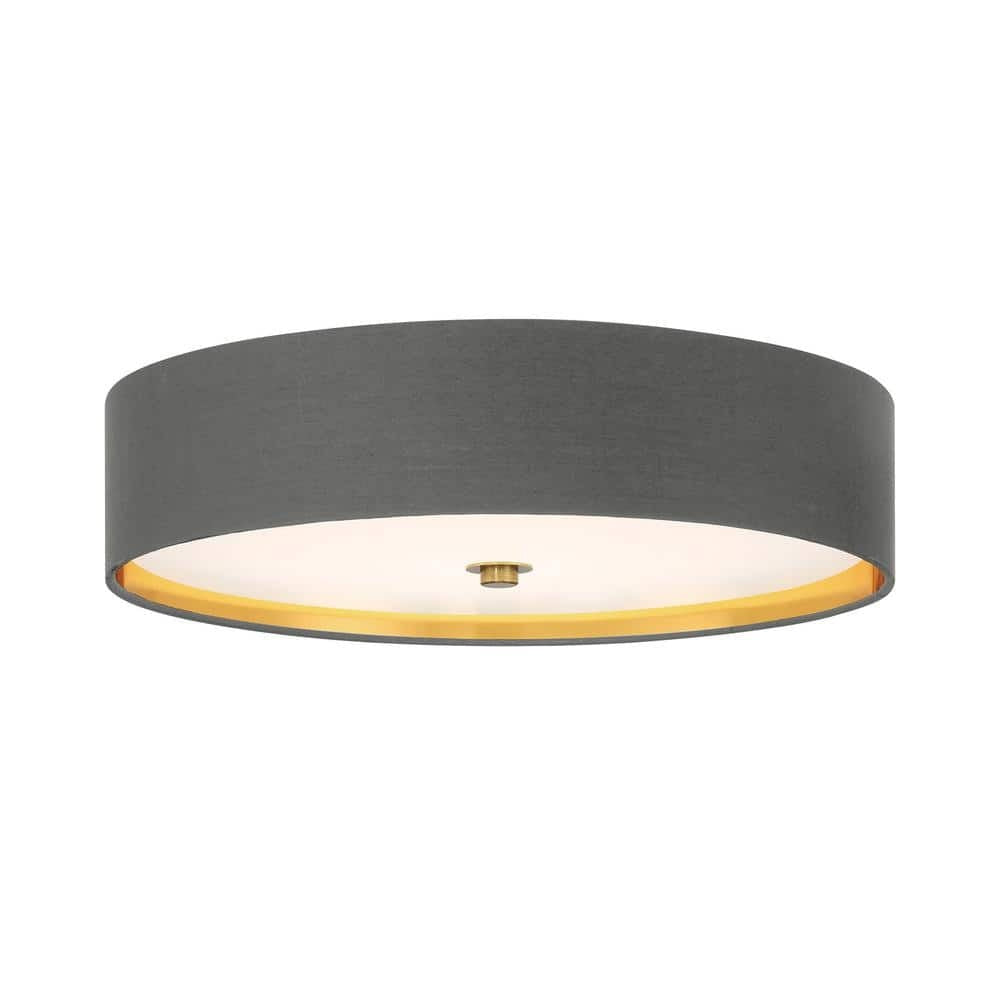 DESIGNERS FOUNTAIN Stacy LED Flush Mount Ceiling Light, 16 Inch Fixture for Kitchen, Bedroom, and Hallway, Dimmable, Gray with Brushed Gold, EV1588C3-338