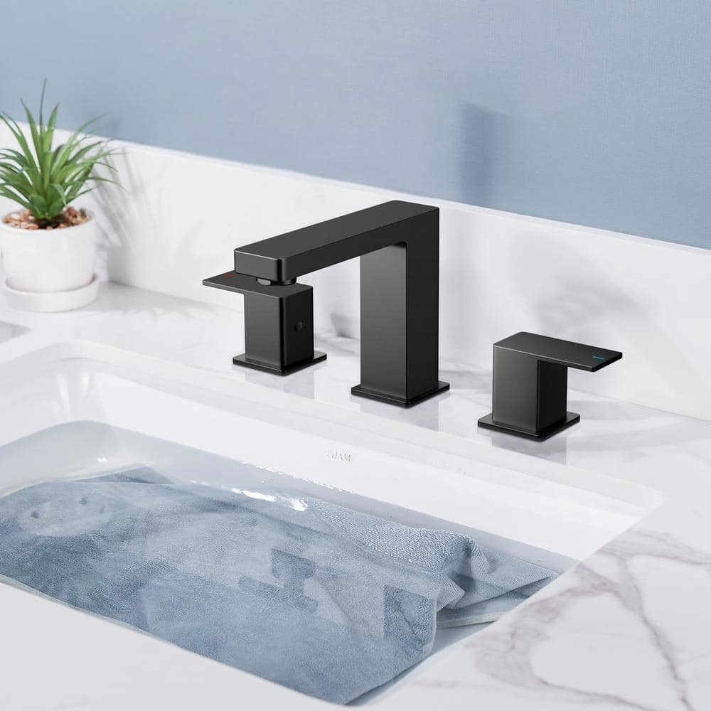 Androme 8 in. Widespread Double-Handle Bathroom Faucet with Pop-up Drain 3-Hole Vanity Sink Faucet Spout in Matte Black