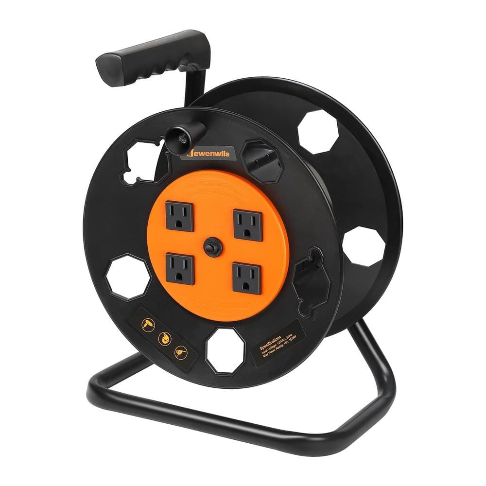 Heavy Duty Hand Wind 100 Ft. 14/3,16/3 Gauge 15 Amp Retractable Extension Cord Reel with 4 Grounded Outlets