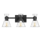 Bailey 23.5 in. 3-Light Matte Black Vanity Light with Clear Glass Shades for Bathroom or Bedroom