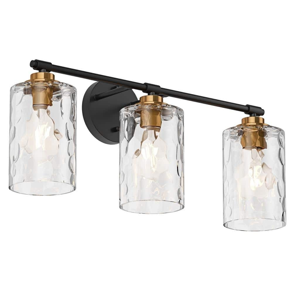 Modern 3-Light Clear Water Ripple Glass Shades Vanity Light Fixture for Bathroom