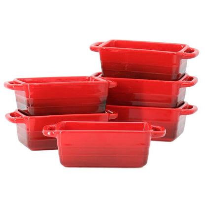 6 x Crock Pot Appleton 12 Ounce Stoneware Mini Loaf Pan Baker Set in Gradient Red