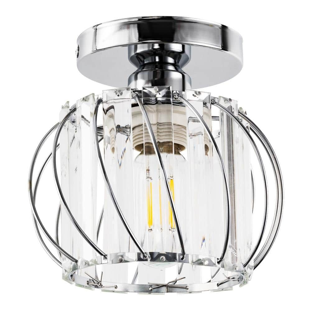Yansun 7 in. 1-Light Brushed Nickel Modern Semi Flush Mount Ceiling Light for Foyer, Entryway, Kitchen, Bedroom, Dining Room