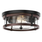 Aiwen Modern 13.77 in. 2-Light Black Flush Mount Industrial Close to Ceiling Light with Seeded Glass Shade