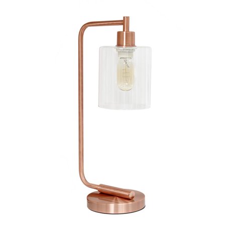 Simple Designs Bronson Antique Style Industrial Iron Lantern Desk Lamp with Glass Shade Rose Gold