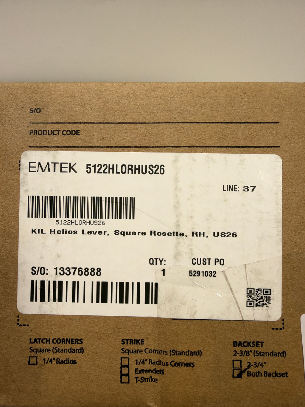 Emtek KIL Helios Lever, Square Rosette, RH, US26 SKU: 5122HLORHUS26