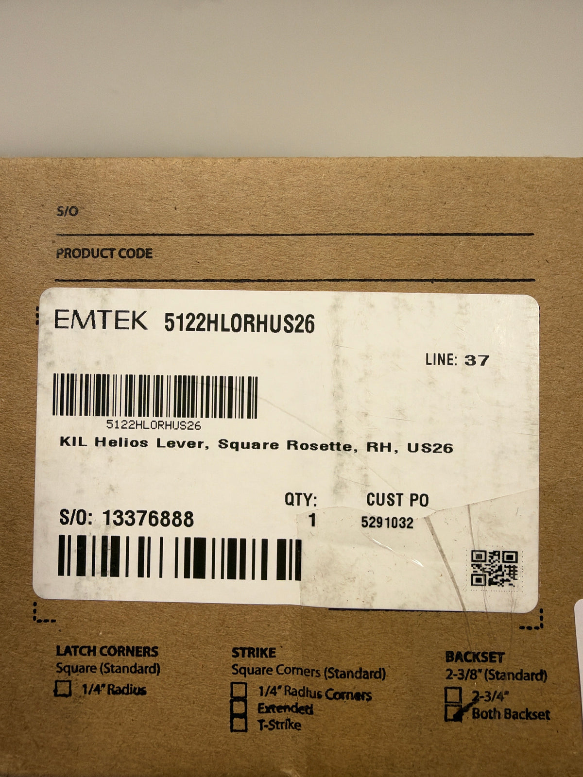 Emtek KIL Helios Lever, Square Rosette, RH, US26 SKU: 5122HLORHUS26