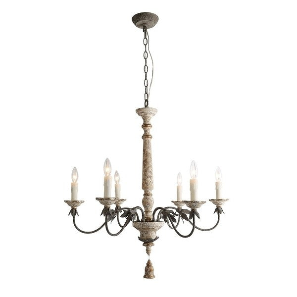 French Country 6-Light Antique Distressed Wood Chandelier Ceiling Lights - D31.3" X H33.1"