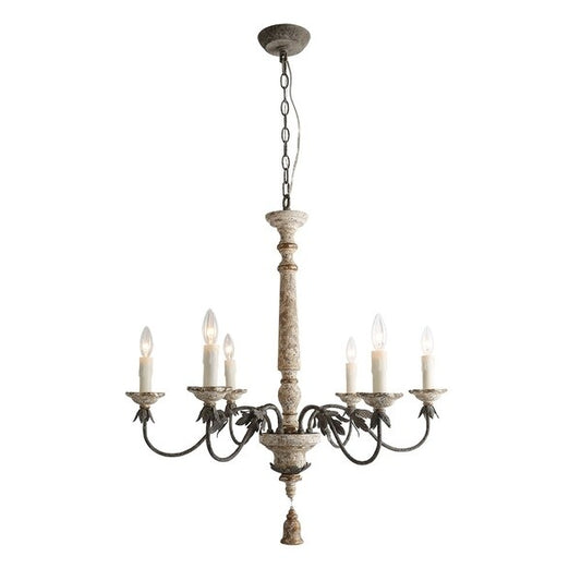 French Country 6-Light Antique Distressed Wood Chandelier Ceiling Lights - D31.3" X H33.1"