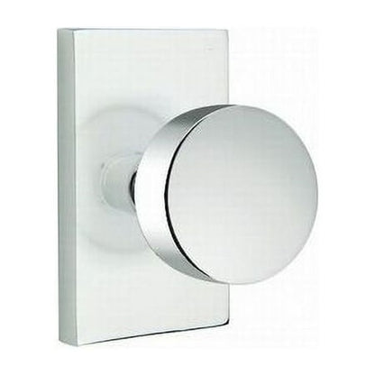 Emtek Passage Set, Modern Rectangle Rosette, Modern Round Knob, Polished Chrome
