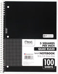 Mead Spiral Notebook 1 Subject Graph Ruled Paper 7-1/2’’ x 10-1/2’’ 100 Sheets - *Computers & Office