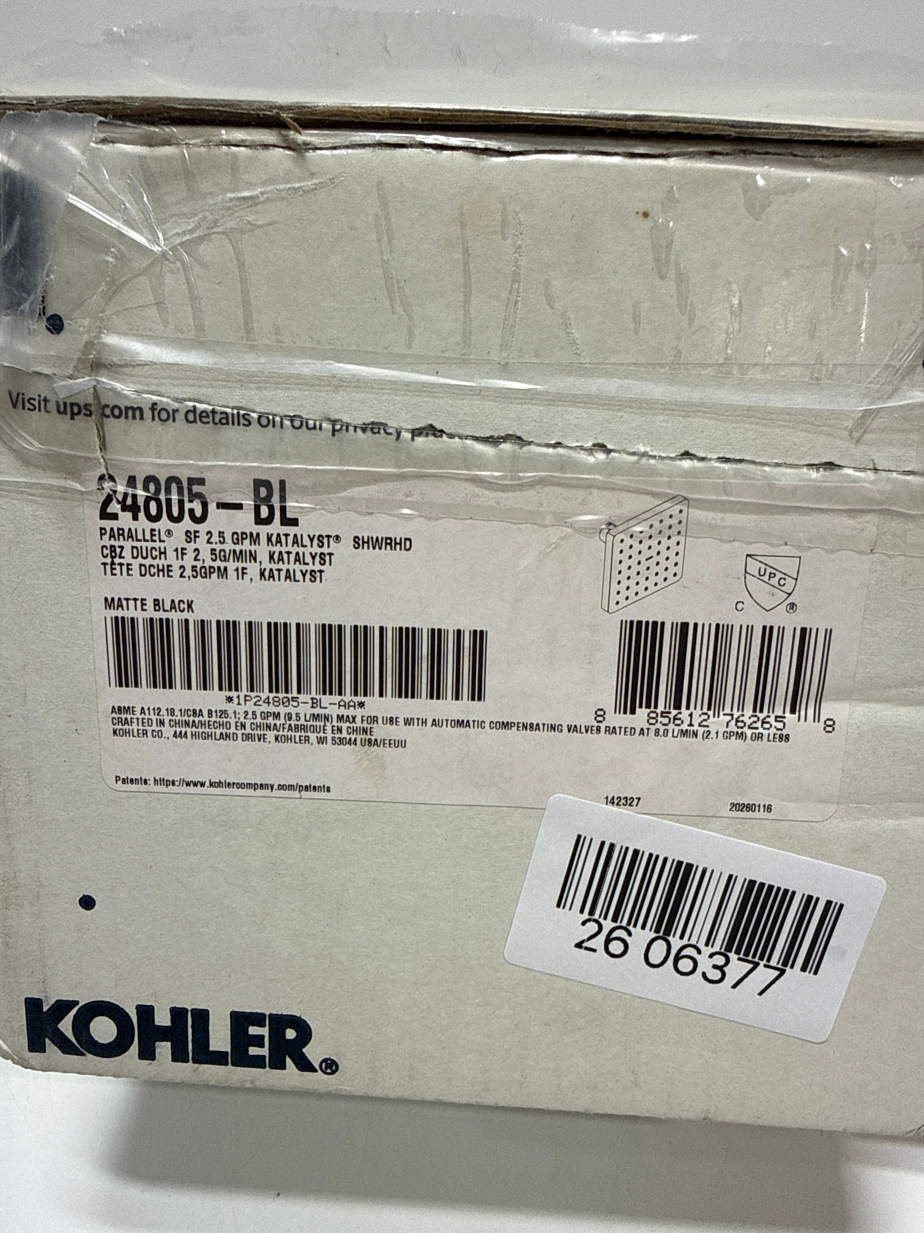 Kohler 24805-BL Parallel® Single-function showerhead, 2.5 gpm, Matte Black