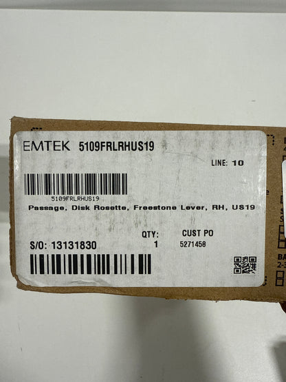 EMTEK Disk Rosette Passage Set with Matching Finish Freestone Lever 5109FRLRHUS19 - Right Handed (RH)