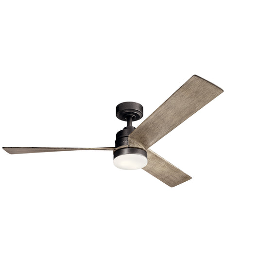Kichler Spyn 52" Ceiling Fan with LED Lights in Anvil Iron, 3-Blade Contemporary Industrial Ceiling Fan, 3000K, Included Wall Control, (52" W x 14.5" H), 300275AVI
