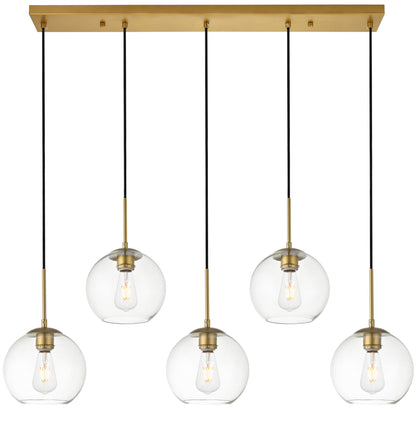 Living District Baxter 5 LTS Brass Pendant with Clear Glass