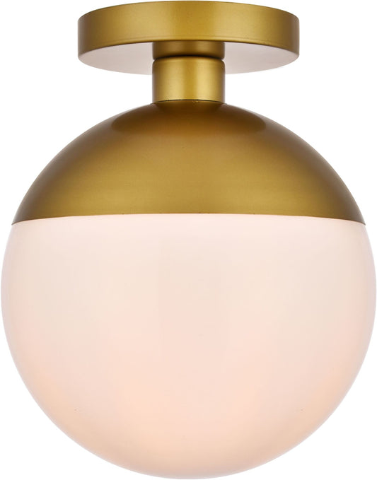 Living District Eclipse 1-Light Glass & Metal Flush Mount in Brass/Frosted White