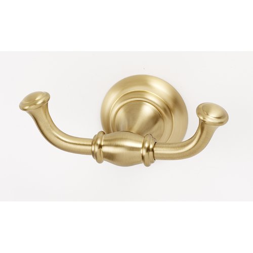 Alno A6784 Charlies 4-1/2’’ W Traditional Double Prong Solid Brass Wall Mounted Bathroom Towel Robe Hook Satin Brass