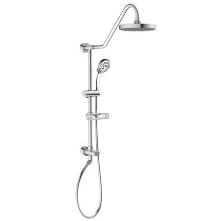 Kauai III 8-in Rain Showerhead Shower System with Slide Bar and Integrated Soap Dish Chrome 1.8 GPM