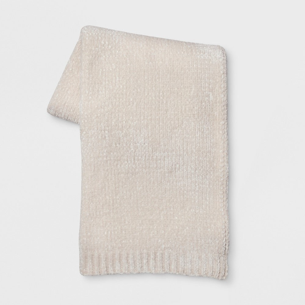 50’’x60’’ Shiny Chenille Throw Blanket Neutral - Threshold™: Soft Knitted Reversible Machine Washable Modern Home Decor