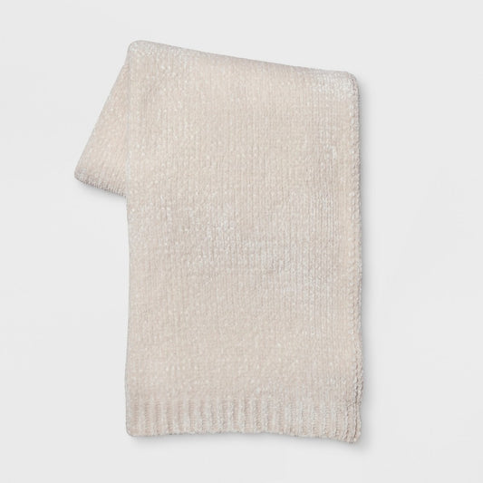 50"x60" Shiny Chenille Throw Blanket Neutral - Threshold™: Soft Knitted, Reversible, Machine Washable, Modern Home Decor