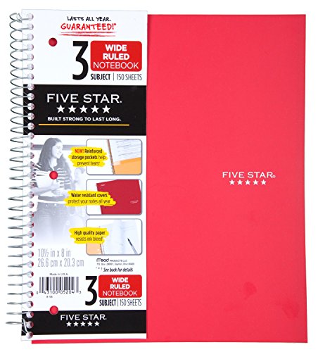 Five Star Spiral Notebook + Study App, 3 Subject, Wide Ruled Paper, 8-1/2" x 11", 150 Sheets