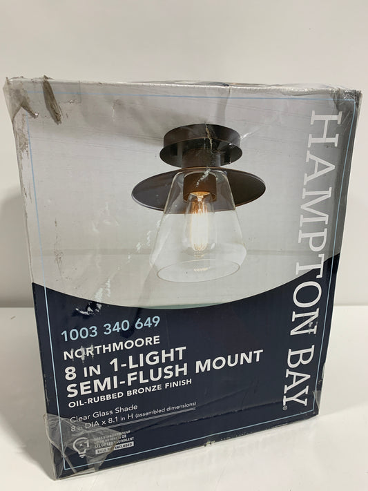 Hampton Bay Northmoore 1-Light Oil Rubbed Bronze and Glass Vintage Semi-Flush Mount
