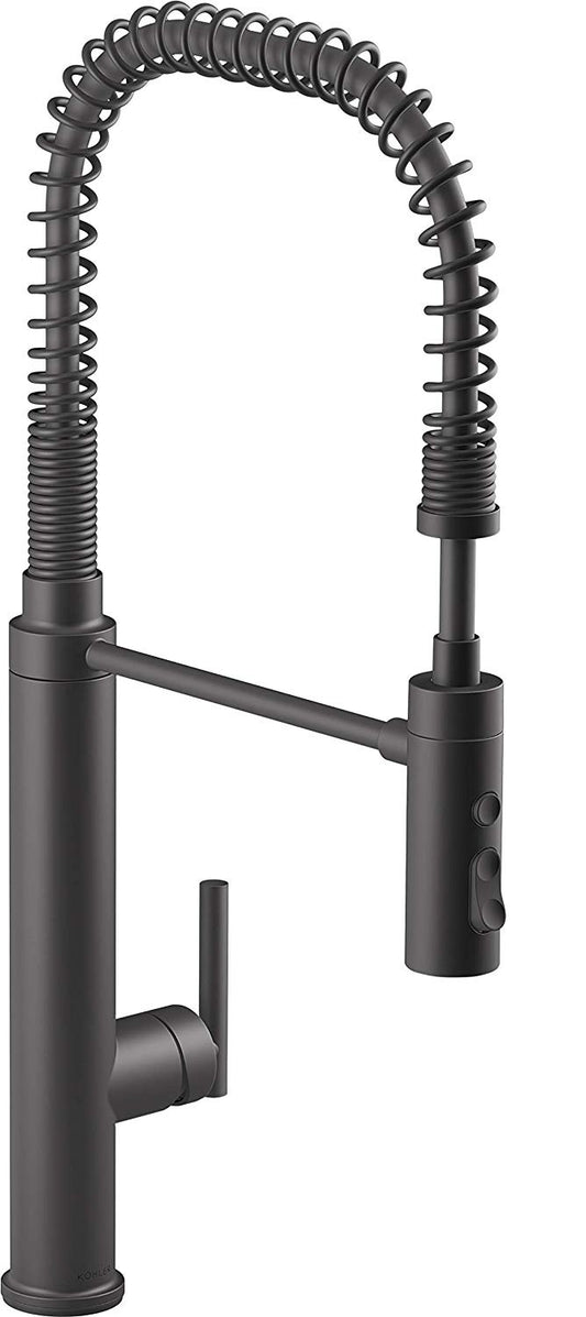 Used KOHLER 24982-BL Purist Commercial Style Pre-Rinse Kitchen Faucet with 3-Function Sprayhead Kitchen Sink Faucet with Pull Down Sprayer Matte Black