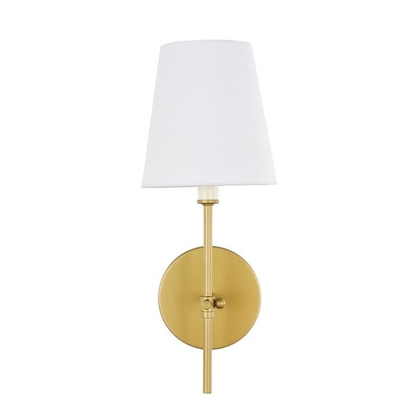 Geakv Living District Mel 1-Light Metal & Fabric Wall Sconce in Brass/White