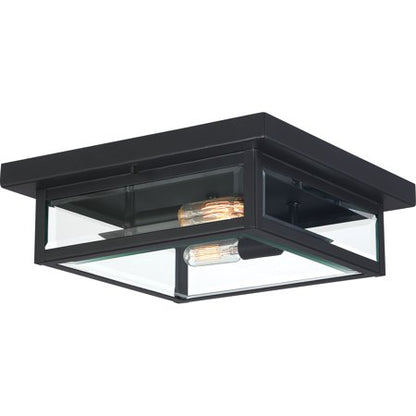 Quoizel Westover 12" Outdoor Flush Mount Ceiling Light, 2-Light Earth Black with Clear Beveled Glass, E12 Base, ETL Damp Rated