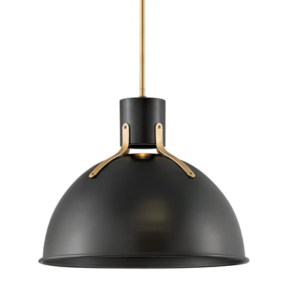 Scratch Hinkley Argo Large LED Pendant Light – Vintage Dome Shape, Industrial, Contemporary – Lacquered Brass and Satin Black Shade