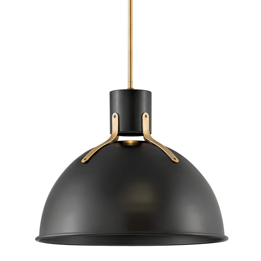Scratch Hinkley Argo Large LED Pendant Light – Vintage Dome Shape, Industrial, Contemporary – Lacquered Brass and Satin Black Shade