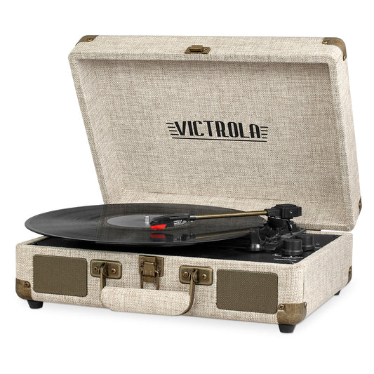 Victrola - Journey Bluetooth Suitcase Record Player with 3-speed Turntable - (Light Beige Linen)