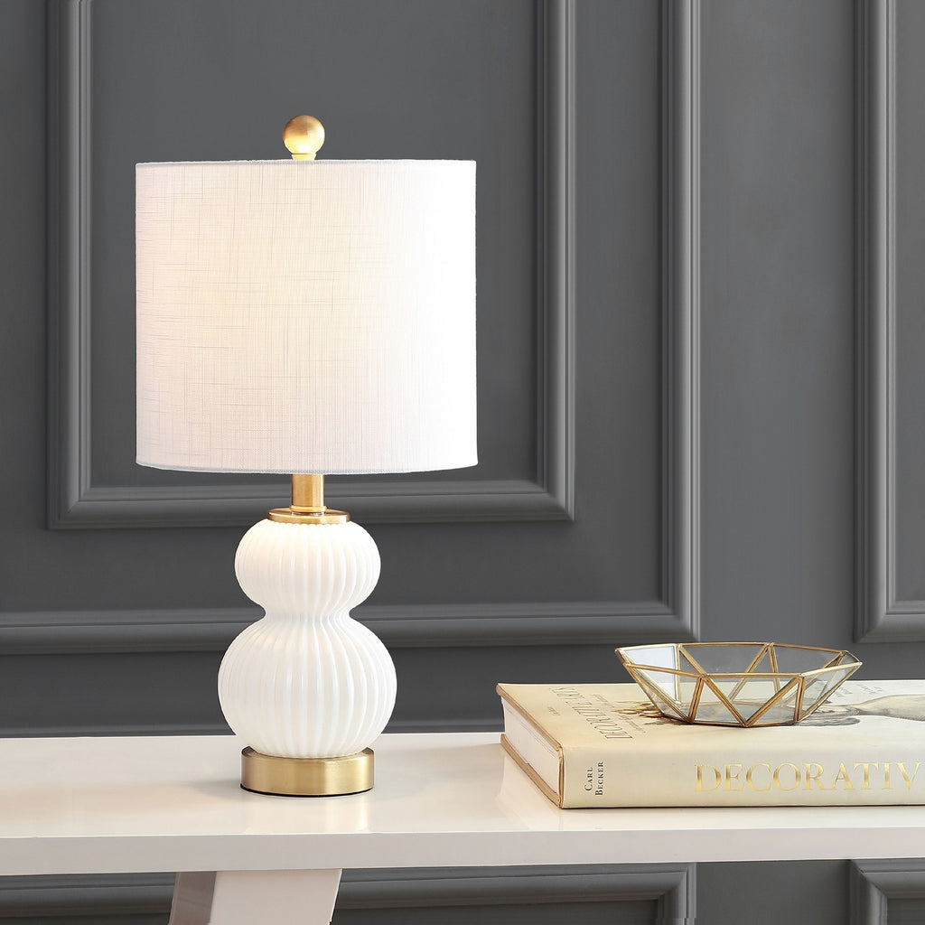 Kaylie Glass/Brass Table Lamp - White | Desk Lamp, Bedside Lamp