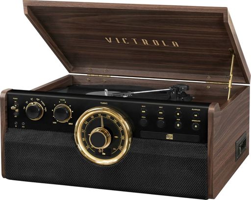 See Desc Victrola - Empire Bluetooth 6-in-1 Record Player - Gold/Brown/Black