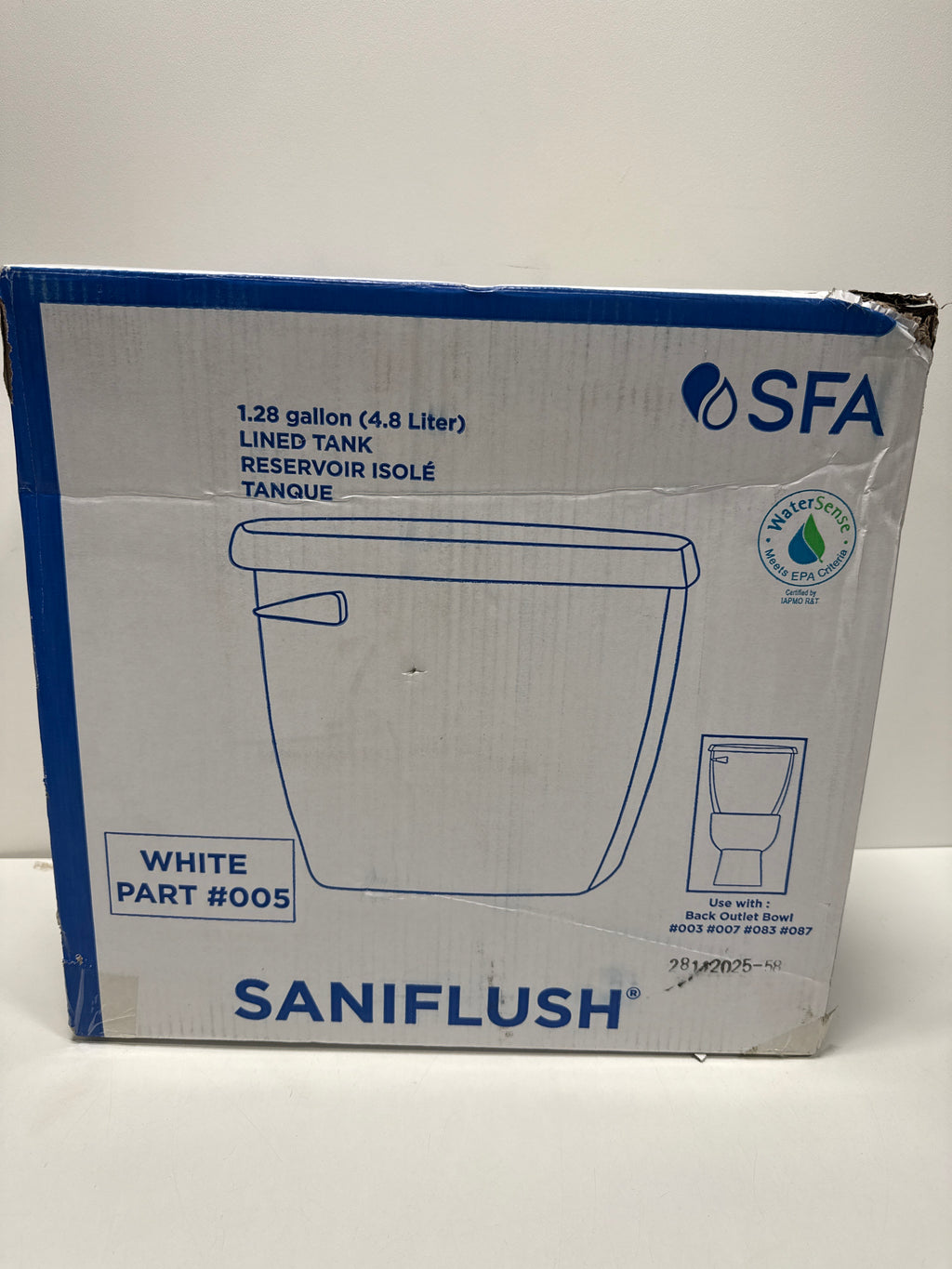 SANIFLO Toilet Tank - Residential - EPA Certified - White