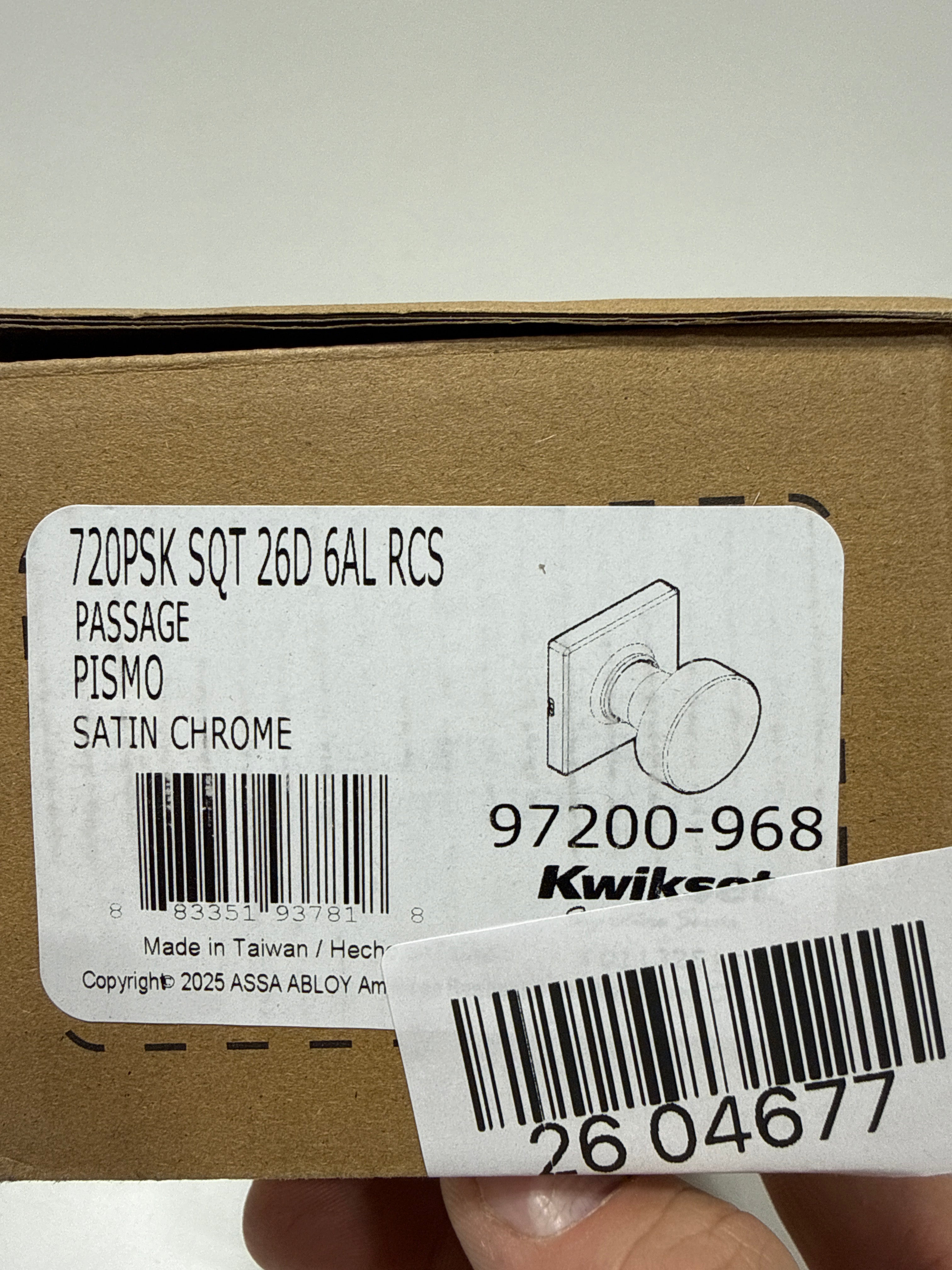 Kwikset 720PSK SQT 26D 6AL RCS Pismo Passage - Satin Chrome