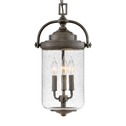 Hinkley Willoughby Collection Three Light Outdoor Large Hanging Lantern Oil Rubbed Bronze w/Clear Seedy Glass