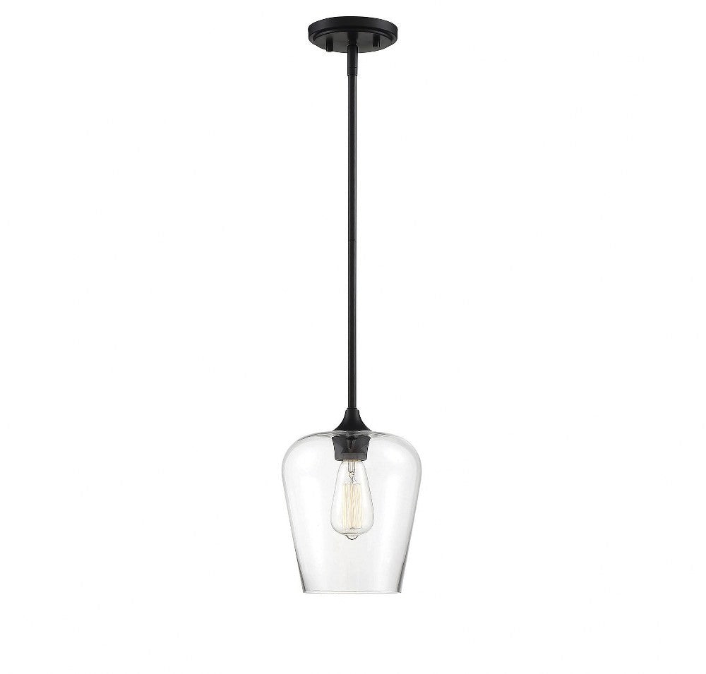 Octave 8 in. W X 10.5 in. H 1-Light Matte Black Pendant Light with Clear Glass Shade