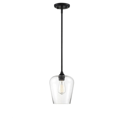 Octave 8 in. W X 10.5 in. H 1-Light Matte Black Pendant Light with Clear Glass Shade