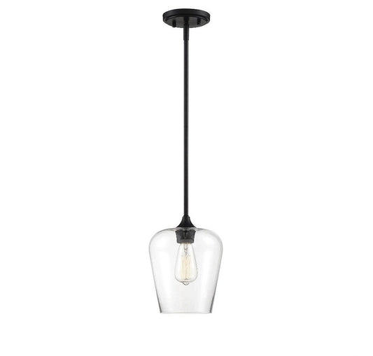 Octave 8 in. W X 10.5 in. H 1-Light Matte Black Pendant Light with Clear Glass Shade