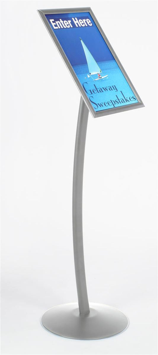 Floor-Standing Sign Stand for 11 X 17 Inch Poster Snap-Open Frame - Silver Anodized Aluminum (CMB1117)