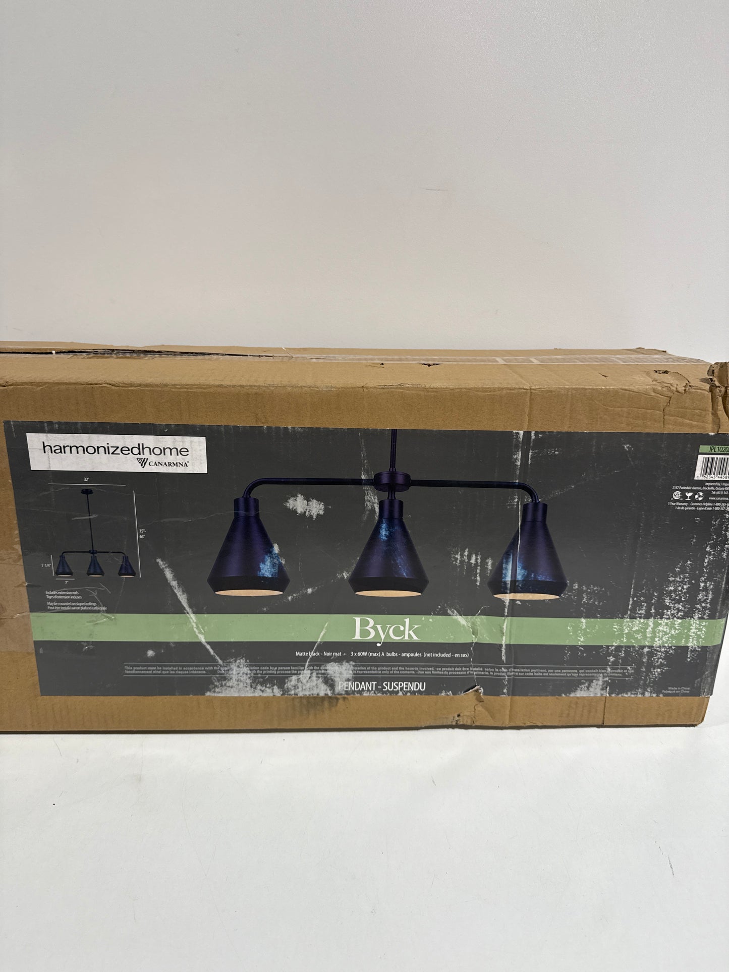 Canarm IPL1020A03 Byck 3 Light 32" Wide Linear Chandelier Black Indoor Lighting Chandeliers